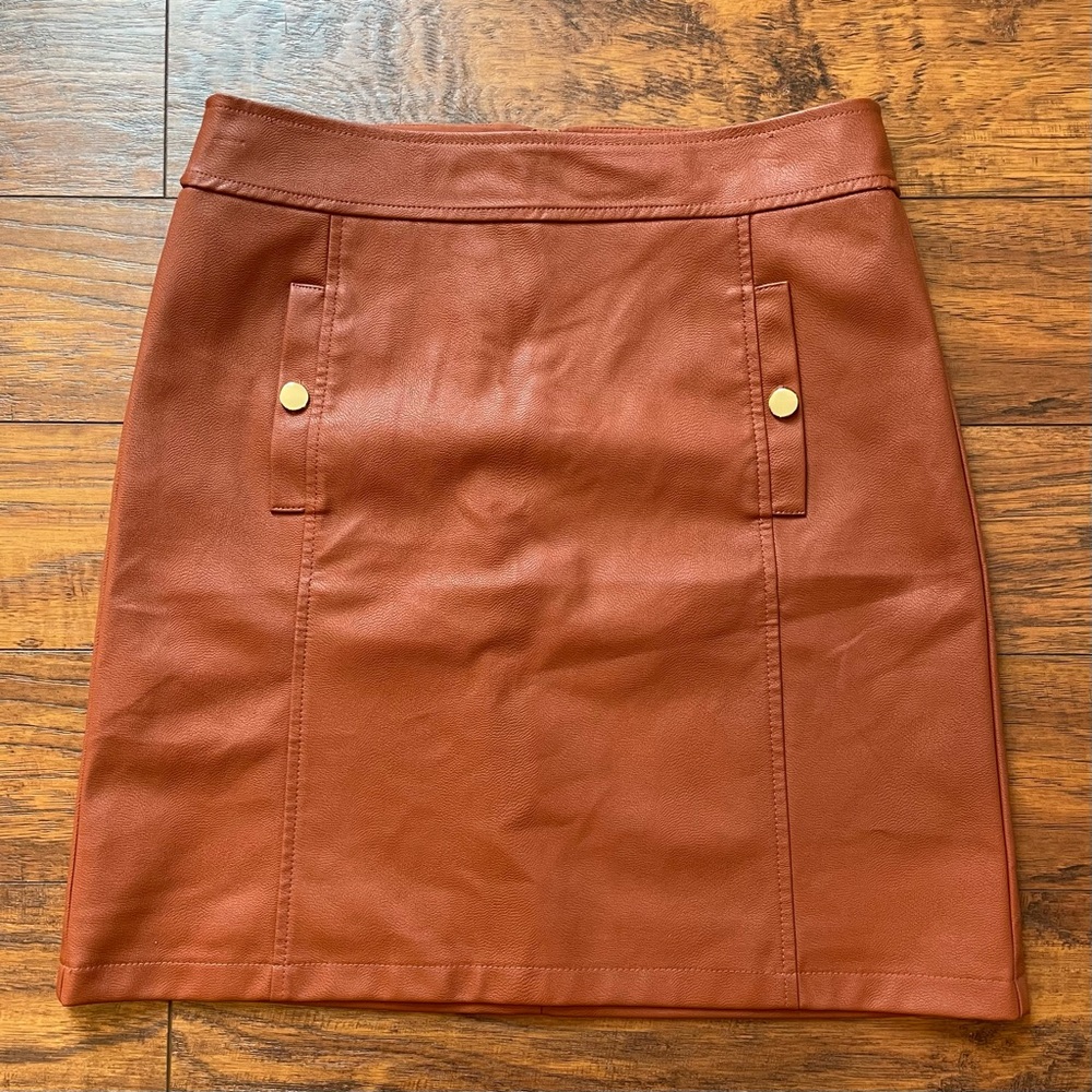 LOFT Faux Leather Mini Skirt in Rust Brown